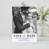 Navy Blue Classic Typografie Foto Save The Date (Staand voorkant)