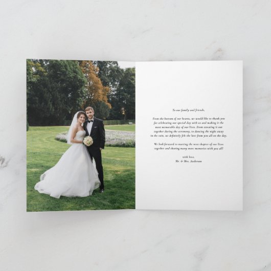 Navy Blue Classic Typography Striped Wedding Bedankkaart (Binnen)