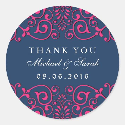 Navy Blue Classic Victoriaans wervelflora Sticker (Voorkant)