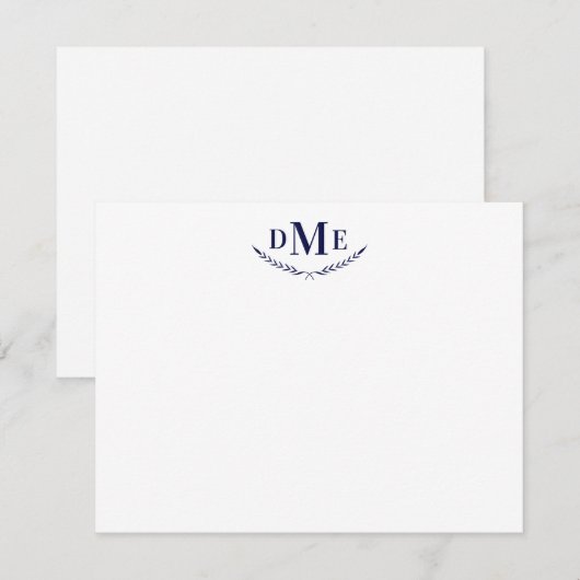 Navy Blue Classic Wheat 3 Initiaal monogram Notitiekaartje (Voorkant / Achterkant)