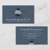 Navy Blue Classy Heart Floral Apiary Honey Bee Visitekaartje (Voorkant / Achterkant)