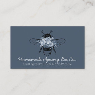 Navy Blue Classy Heart Floral Apiary Honey Bee Visitekaartje