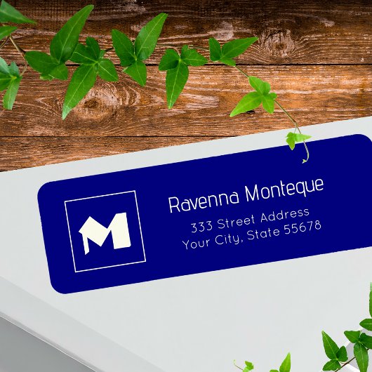 Navy Blue Classy Personalized Monogram Letter Name Etiket