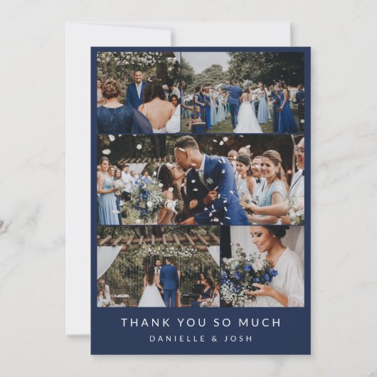 Navy Blue Clean Wedding Foto Collage Hartelijk dan Bedankkaart (Voorkant)