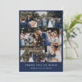 Navy Blue Clean Wedding Foto Collage Hartelijk dan Bedankkaart (Staand voorkant)
