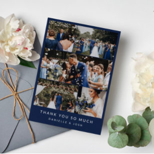 Navy Blue Clean Wedding Foto Collage Hartelijk dan Bedankkaart