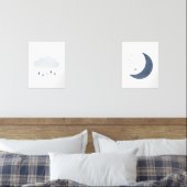 Navy Blue Cloud en Moon Boy Kinderkamer Decor Muurkunst Sets (Slaapkamer)