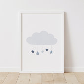 Navy Blue Cloud en Stars Boy Nursery Poster