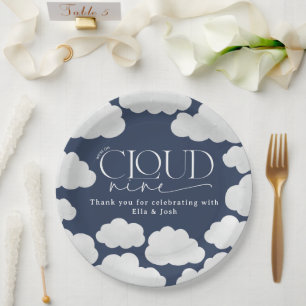 Navy Blue cloud negen douche modern stijlvol Papieren Bordje