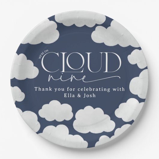 Navy Blue cloud negen douche modern stijlvol Papieren Bordje (Voorkant)