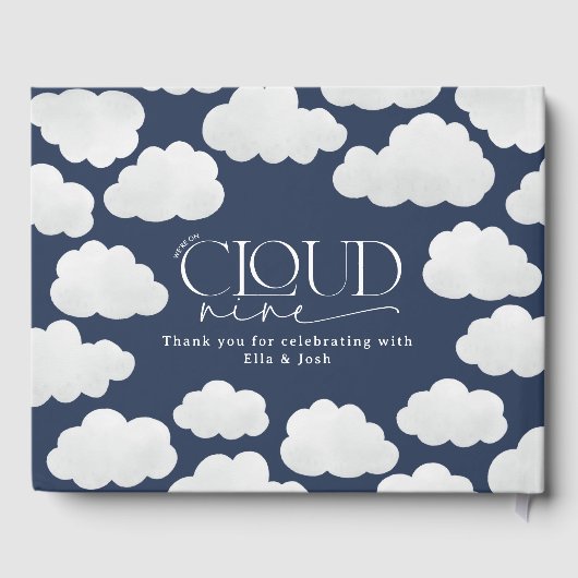 Navy Blue Cloud Nine Baby shower Modern Minimal Gastenboek (Achterkant)