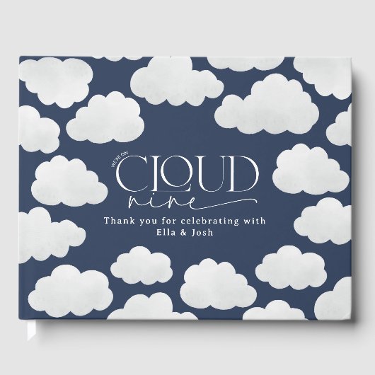 Navy Blue Cloud Nine Baby shower Modern Minimal Gastenboek (Voorkant)