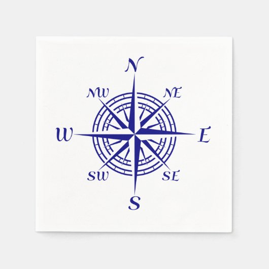 Navy Blue Coastal Compass Roos Servet (Voorkant)