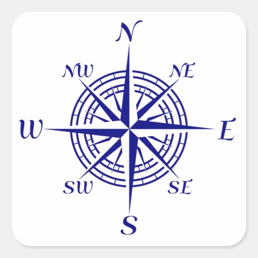 Navy Blue Coastal Compass Roos Vierkante Sticker (Voorkant)
