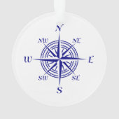 Navy Blue Coastal Decor Compass Roos Ornament (achterkant)