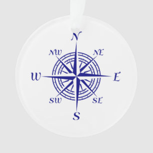 Navy Blue Coastal Decor Compass Roos Ornament