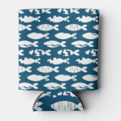 Navy Blue Coastal Fish Pattern, Cool Surfer Blikjeskoeler (Voorkant)
