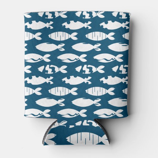 Navy Blue Coastal Fish Pattern, Cool Surfer Blikjeskoeler (Voorkant)