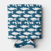 Navy Blue Coastal Fish Pattern, Cool Surfer Blikjeskoeler (Achterkant)