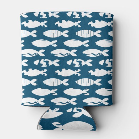 Navy Blue Coastal Fish Pattern, Cool Surfer Blikjeskoeler (Achterkant)