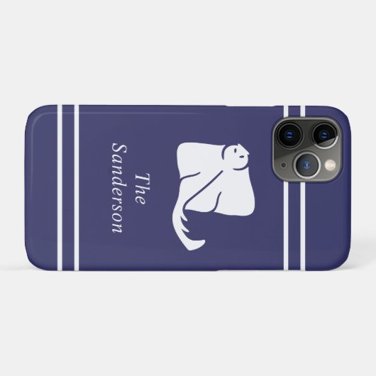 Navy Blue Coastal Nautical Stingray Manta Ray-deur Case-Mate iPhone Case (Achterkant (horizontaal))