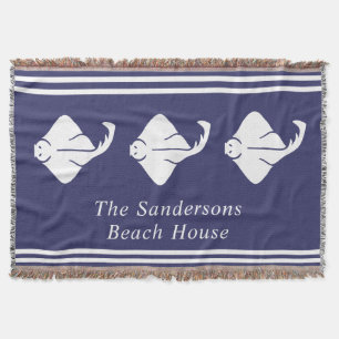 Navy Blue Coastal Nautical Stingray Manta Ray-deur Deken