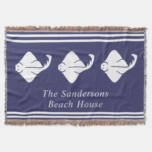 Navy Blue Coastal Nautical Stingray Manta Ray-deur Deken (Voorkant)