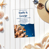 Navy Blue Coastal Onder het Zee Riffen Fish Weddin Acryl Uitnodigingen