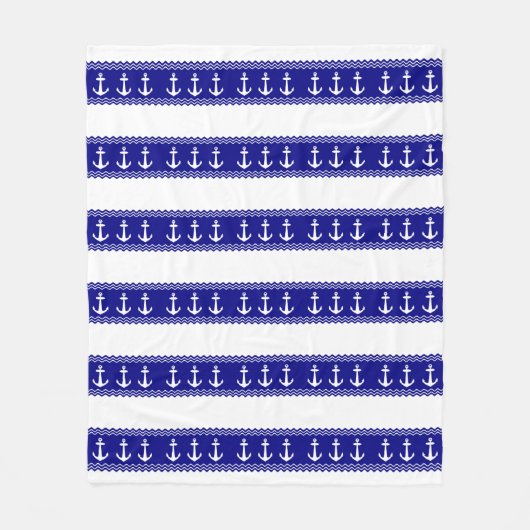 Navy Blue Coastal Pattern Anchors Fleece Deken (Voorkant)