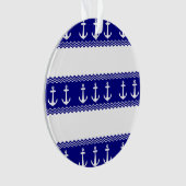 Navy Blue Coastal Pattern Anchors Ornament (voorkant)