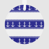Navy Blue Coastal Pattern Anchors Ornament (achterkant)