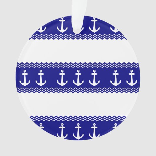 Navy Blue Coastal Pattern Anchors Ornament (voorkant)