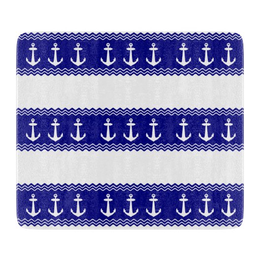 Navy Blue Coastal Pattern Anchors Snijplank (Voorkant)
