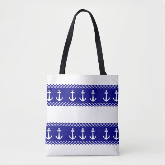 Navy Blue Coastal Pattern Anchors Tote Bag (Voorkant)