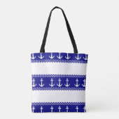 Navy Blue Coastal Pattern Anchors Tote Bag (Achterkant)