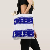 Navy Blue Coastal Pattern Anchors Tote Bag (Dichtbij)