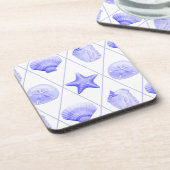 Navy Blue Coastal Seashells Starfish Bier Onderzetter (Linkerzijde)
