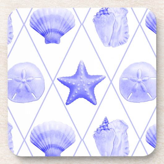 Navy Blue Coastal Seashells Starfish Bier Onderzetter (Voorkant)