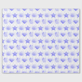 Navy Blue Coastal Seashells Starfish Cadeaupapier (Vlak)
