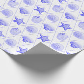 Navy Blue Coastal Seashells Starfish Cadeaupapier (Hoek)
