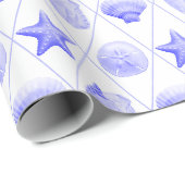Navy Blue Coastal Seashells Starfish Cadeaupapier (Rol Hoek)
