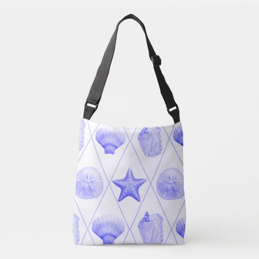 Navy Blue Coastal Seashells Starfish Crossbody Tas (Voorkant)