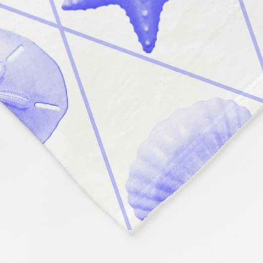 Navy Blue Coastal Seashells Starfish Fleece Deken (Hoek)