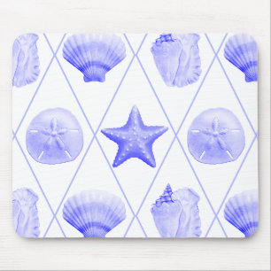 Navy Blue Coastal Seashells Starfish Muismat