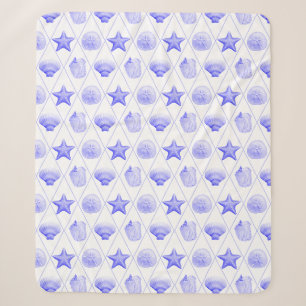 Navy Blue Coastal Seashells Starfish Sherpa Deken