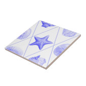 Navy Blue Coastal Seashells Starfish Tegeltje (Zijkant)