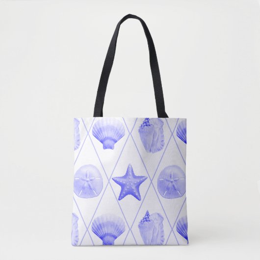 Navy Blue Coastal Seashells Starfish Tote Bag (Voorkant)