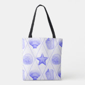 Navy Blue Coastal Seashells Starfish Tote Bag (Achterkant)