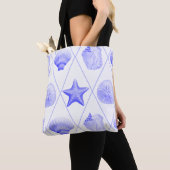 Navy Blue Coastal Seashells Starfish Tote Bag (Dichtbij)