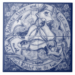 Navy Blue Cobalt Rabbit Hare Trio Four Seasons Tegeltje